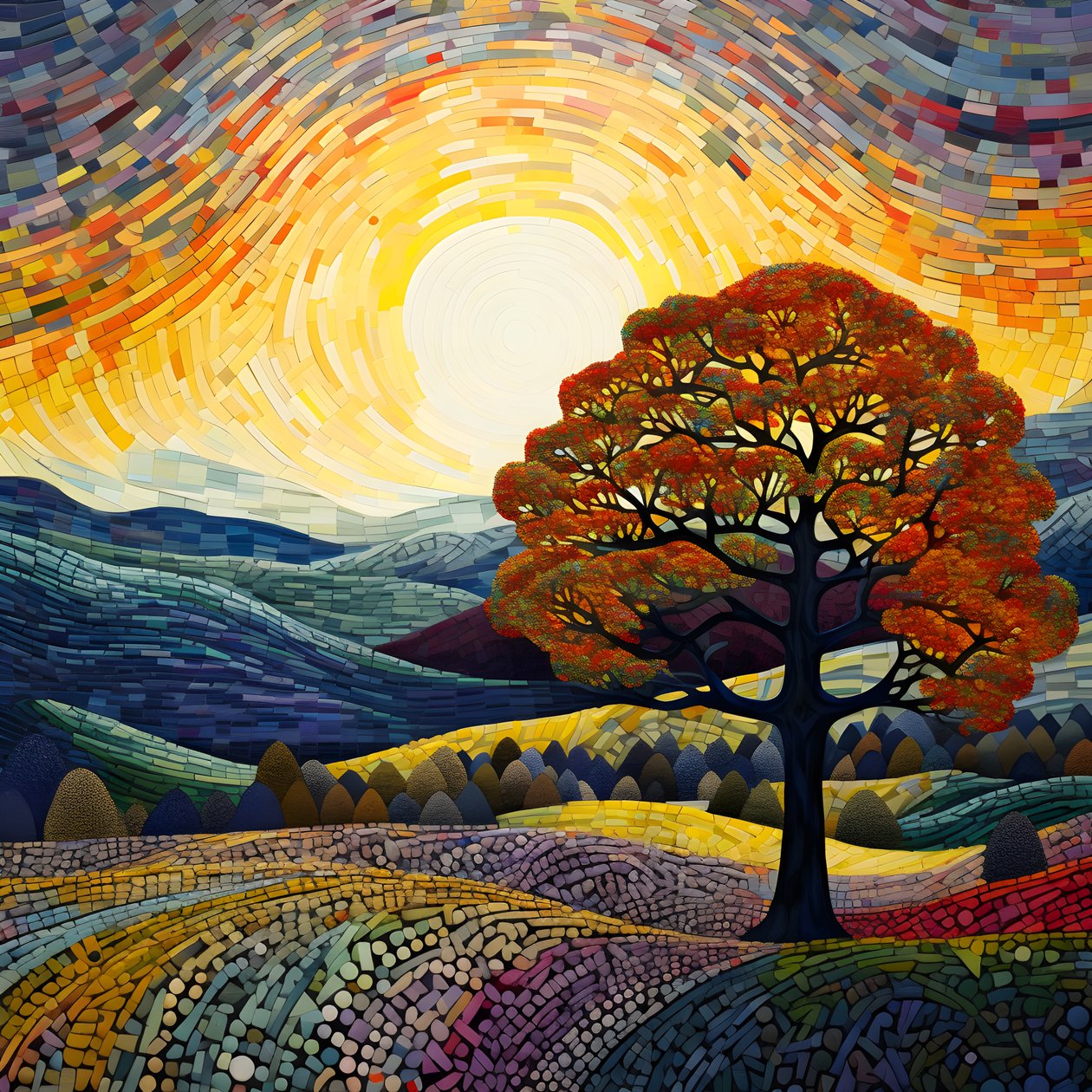 Landschaft mit Bäumen und Hügeln von Kurt Heppke