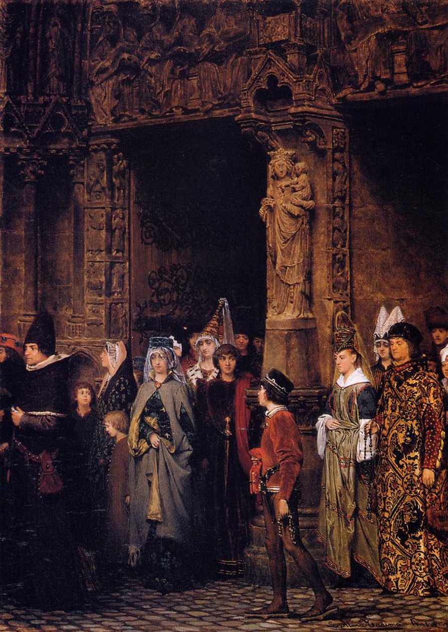 Verlassen der Kirche im fünfzehnten Jahrhundert, 1864 von Lawrence Alma Tadema