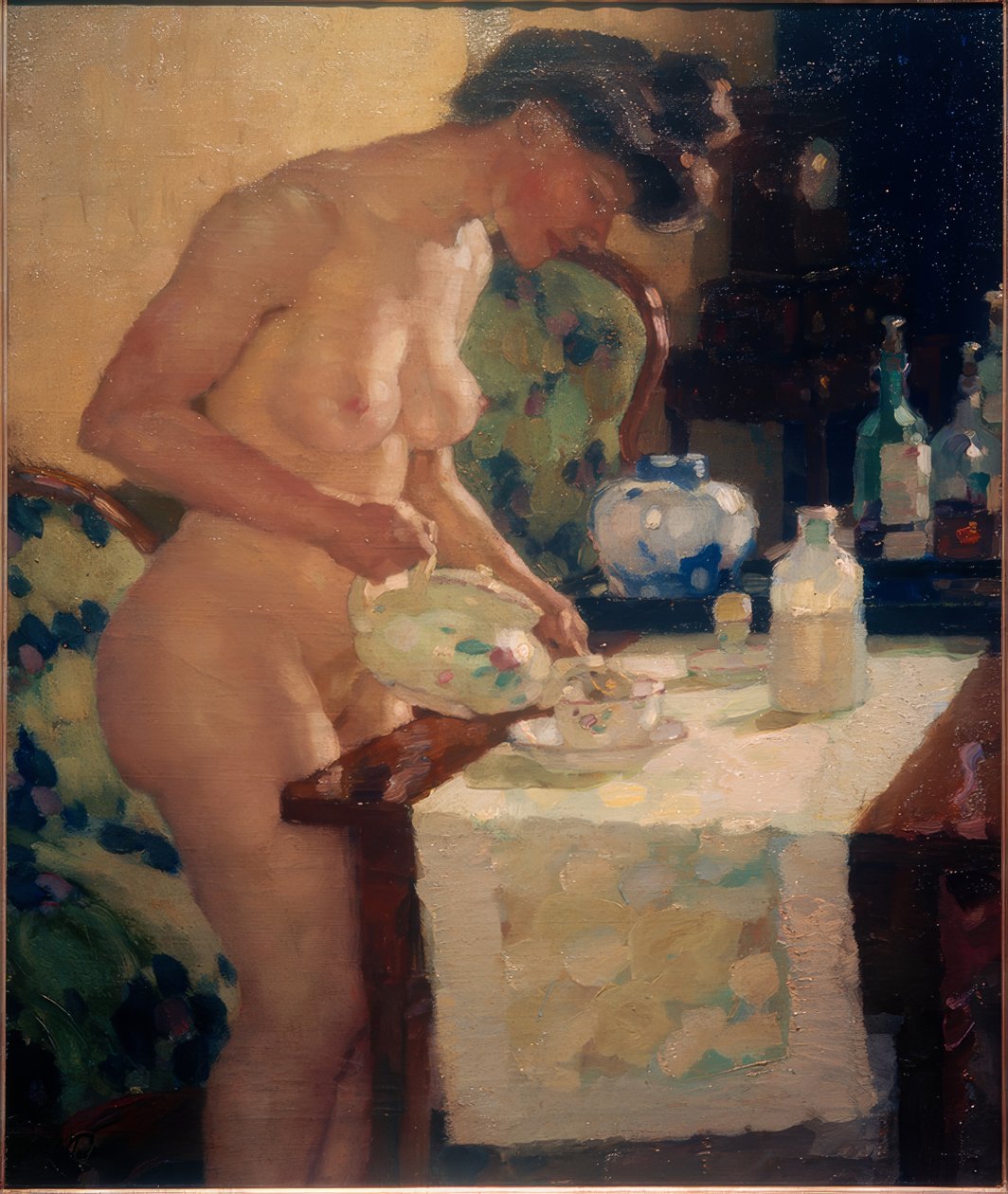 Modell am Teetisch von Leo Putz