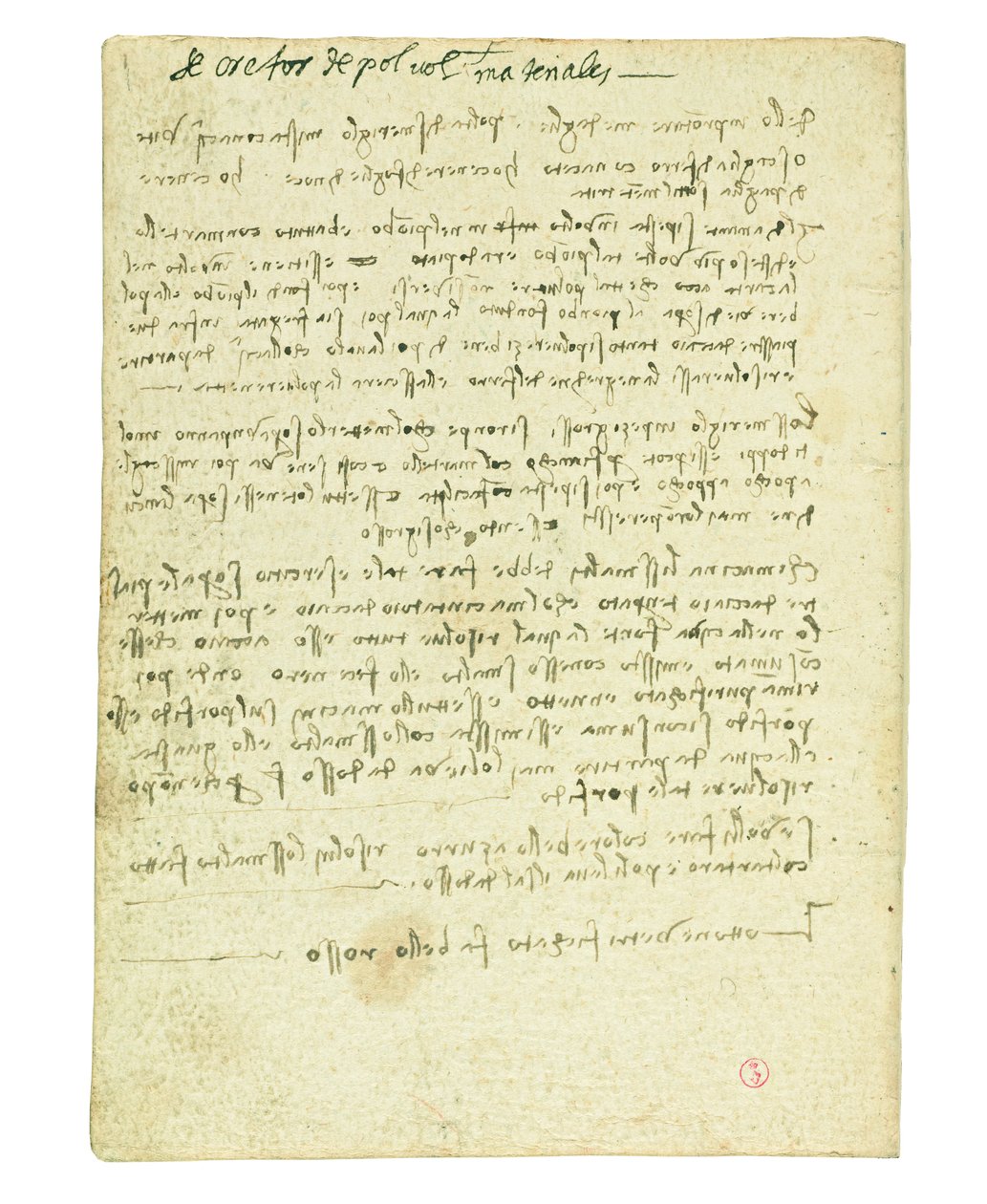 Codex über den Vogelflug, Vorsatzblatt II von Leonardo da Vinci