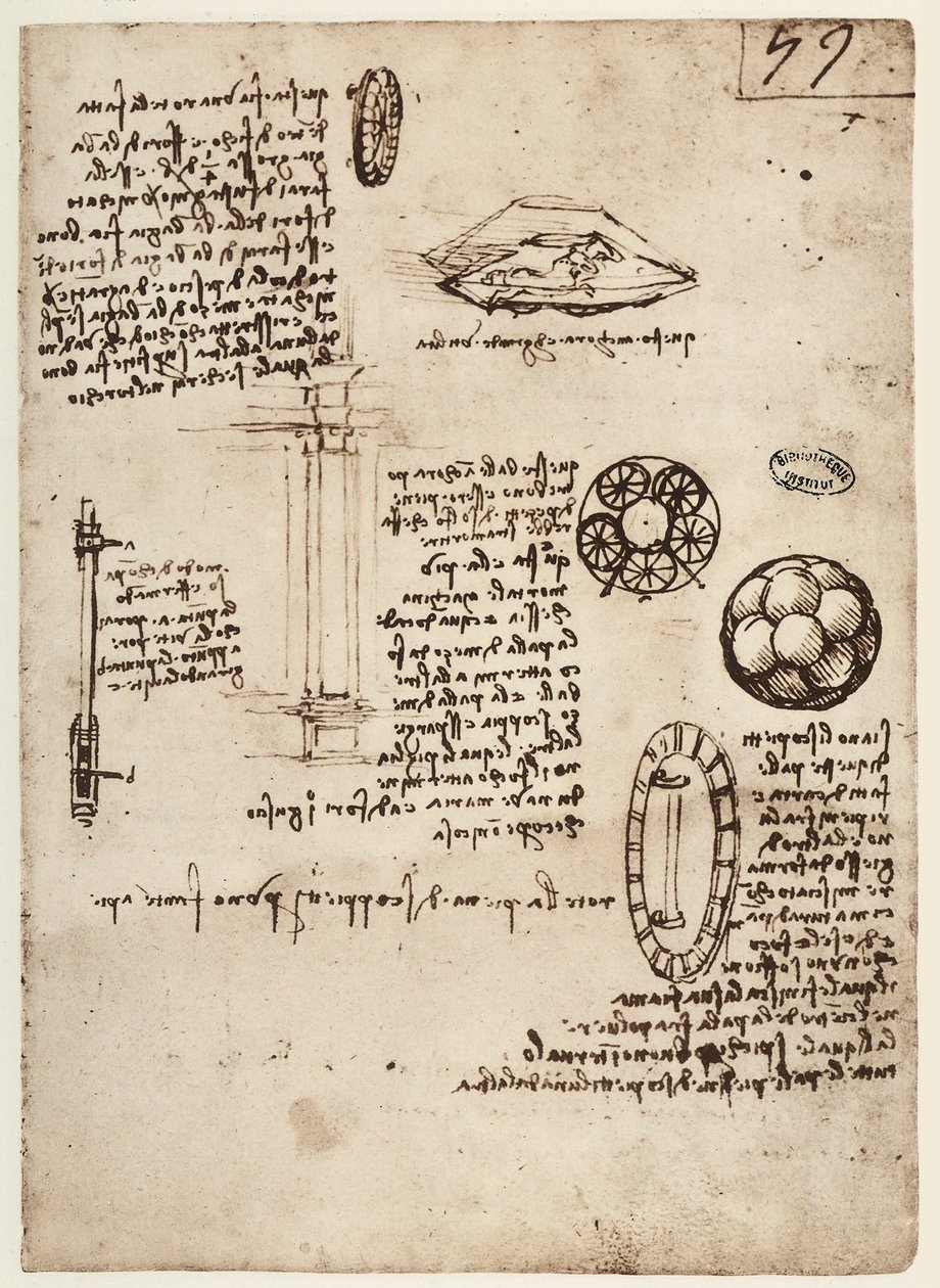 MS B 2173 f.59r, Studie von Militärwaffen, 1488-90 von Leonardo da Vinci