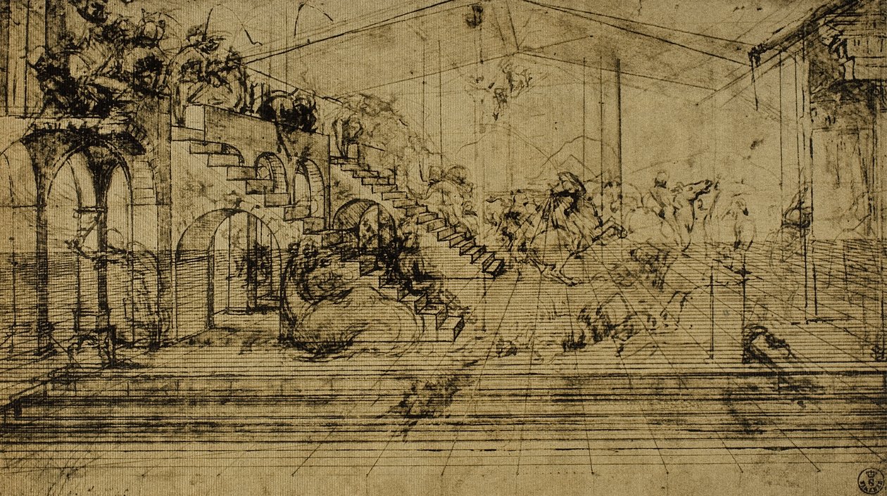 Studie der Perspektive, Zeichnung von Leonardo da Vinci. Gabinetto dei Disegni e delle Stampe, Uffizien, Florenz von Leonardo da Vinci