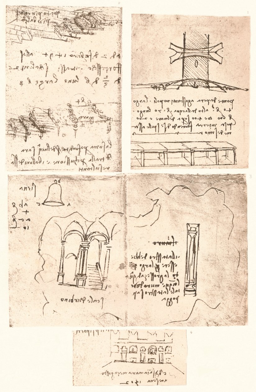 Vier topografische Zeichnungen, ca. 1472-1519, 1883 von Leonardo da Vinci