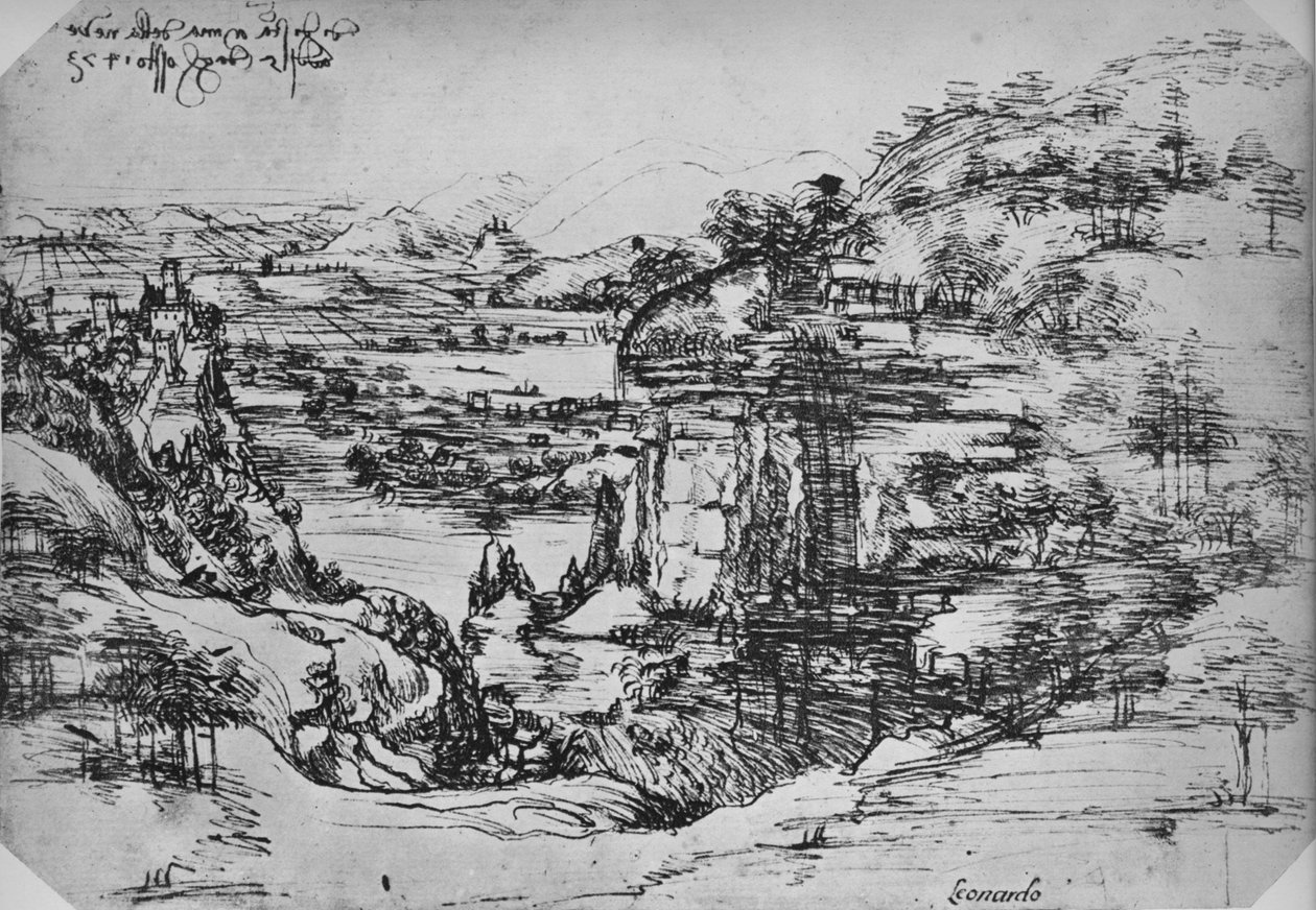 Landschaft, um 1480 von Leonardo da Vinci