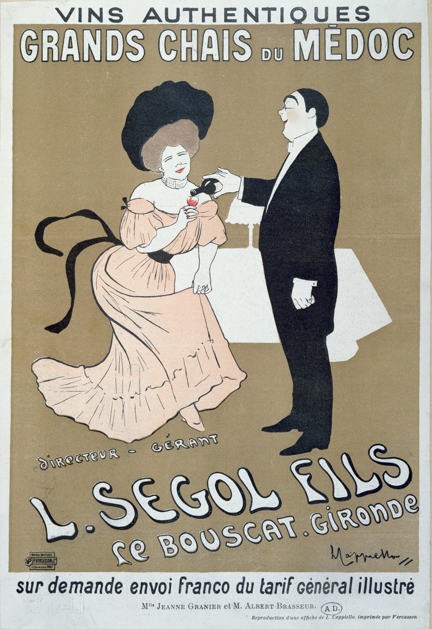 Plakat zur Werbung für Weine aus dem Medoc, hergestellt von L. Segol und Söhnen, 1905 von Leonetto Cappiello