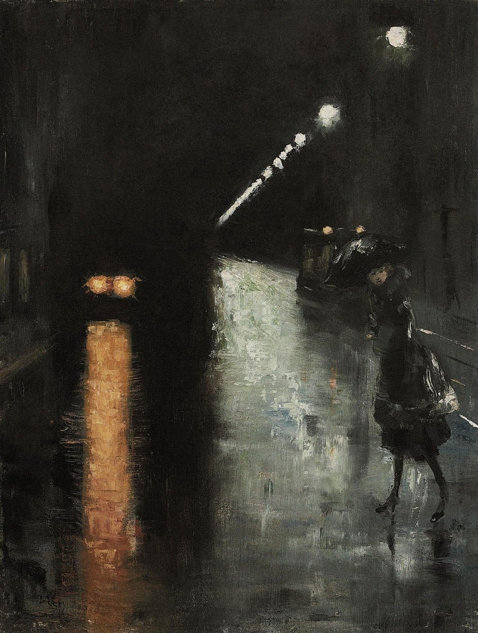 Nächtliche Straßenszene, Berlin Leipziger Straße von Lesser Ury