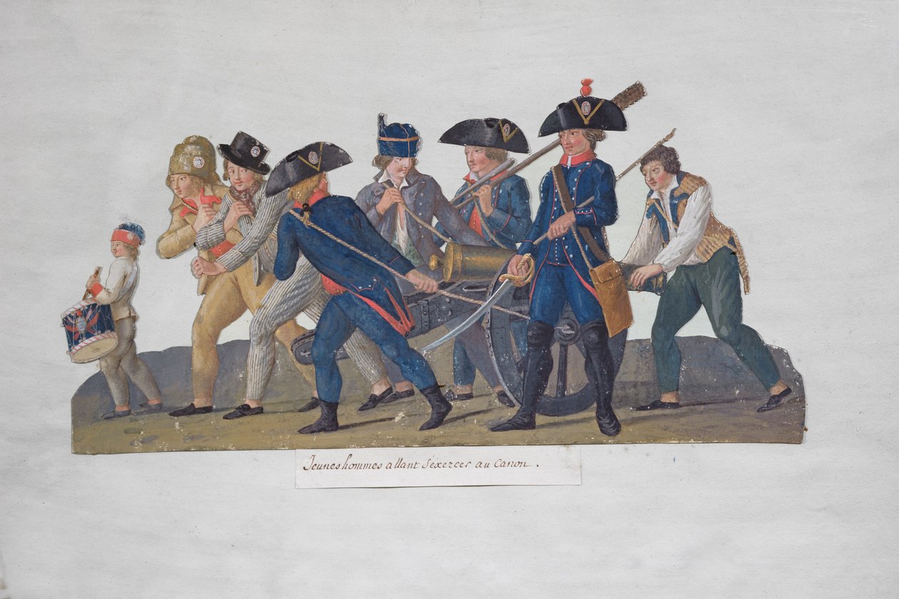 Junge Männer üben den Umgang mit der Kanone, ca. 1789 von Lesueur Brothers