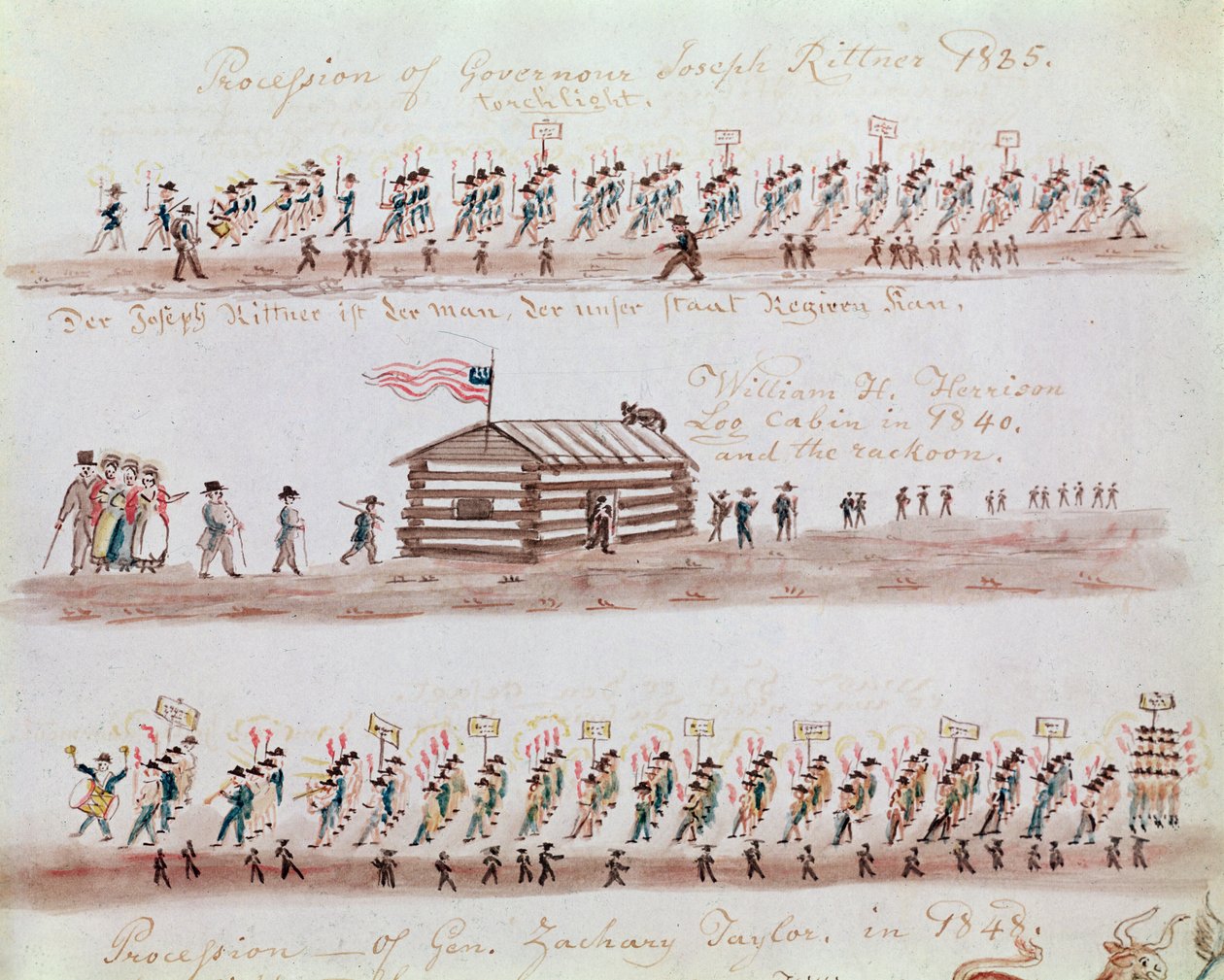 Drei Skizzen, die Ereignisse in der amerikanischen Geschichte darstellen von Lewis Miller