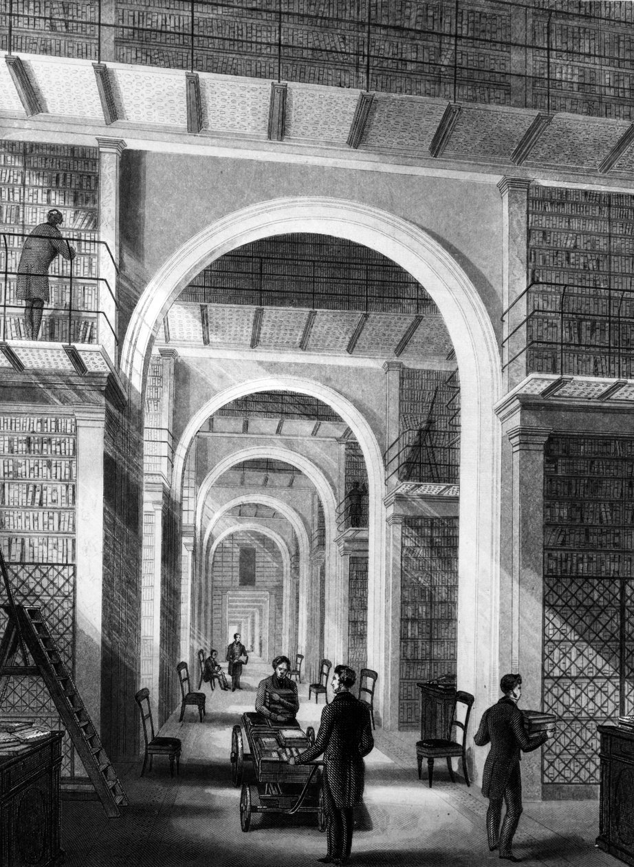British Museum - Zusätzliche Bibliothek, gestochen von E. Radclyffe, veröffentlicht in 