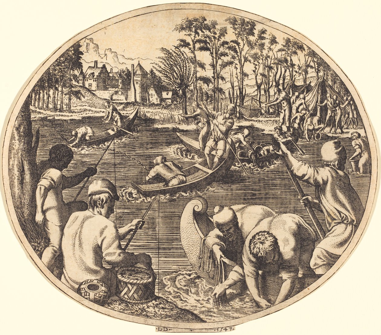 Angelszene von Léon Davent after Francesco Primaticcio
