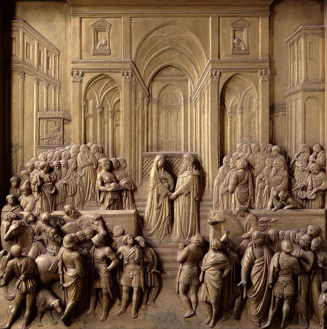 Das Treffen von König Salomo und der Königin von Saba, eines von zehn Reliefpanelen aus den Paradiespforten (Osttüren), 1425-52 von Lorenzo Ghiberti