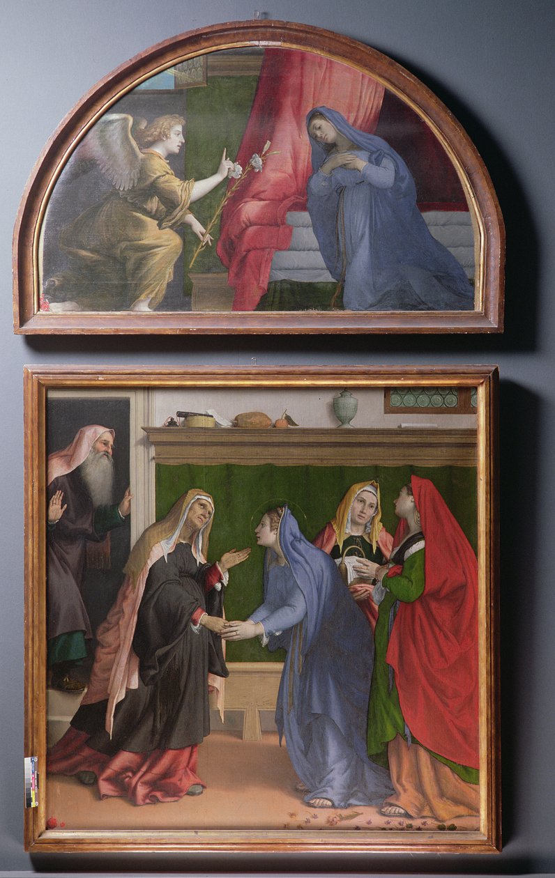 Die Verkündigung und Die Heimsuchung, zwei Gemälde, die ein Altarbild bilden, 1530-35 von Lorenzo Lotto