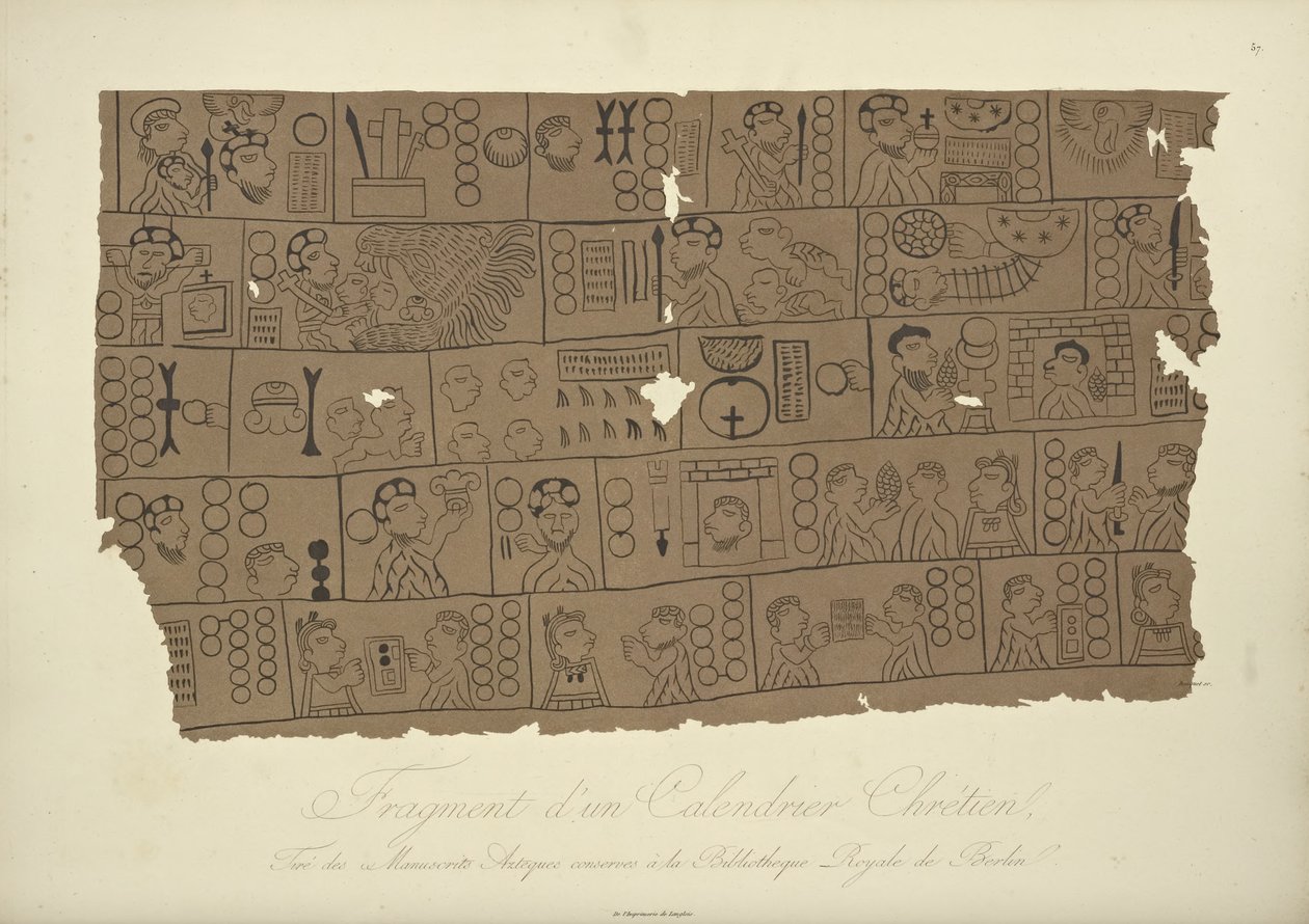 Fragment eines christlichen Kalenders, gezeichnet nach einem aztekischen Manuskript in der Berliner Staatsbibliothek, Illustration aus Vues des Cordillères et Monumens des Peuples Indigènes de l