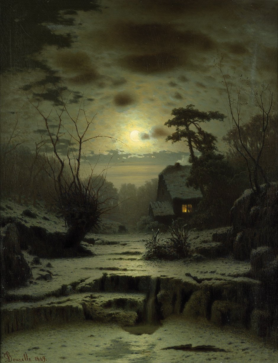 Winterliche Vollmondlandschaft von Louis Douzette