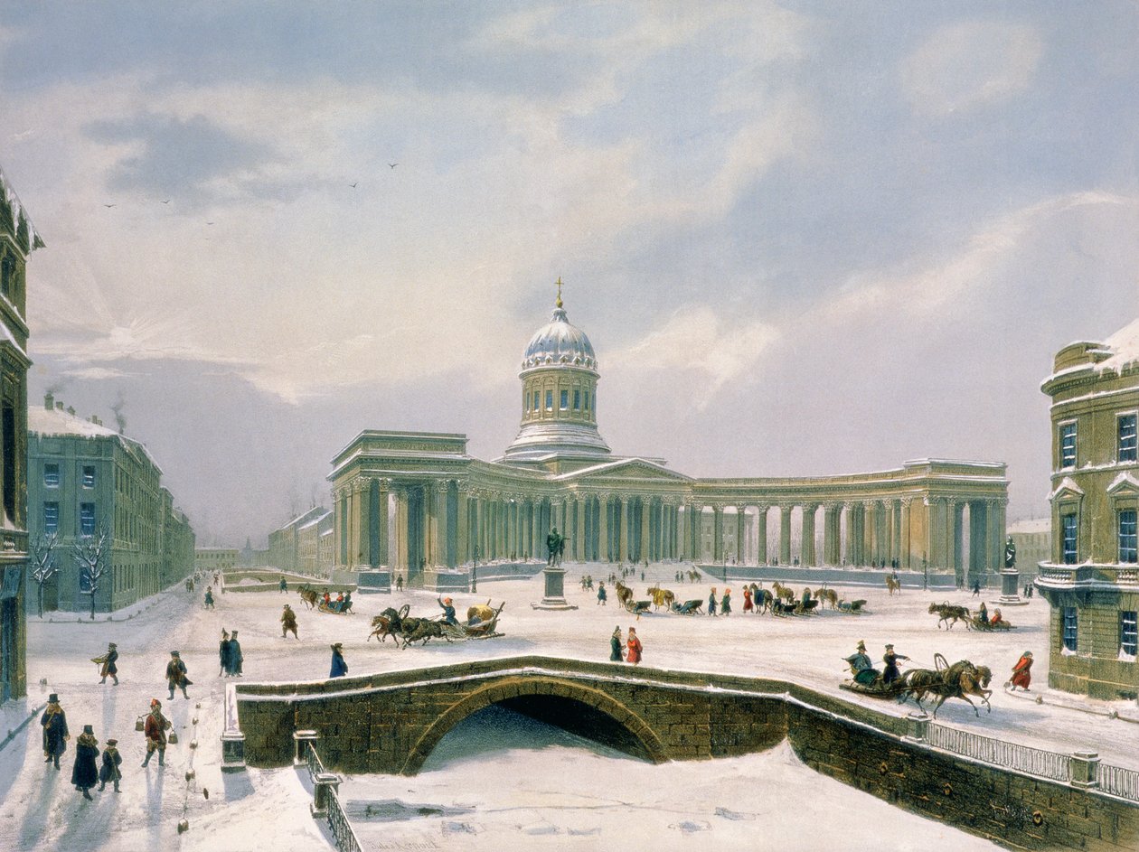Kasaner Kathedrale, St. Petersburg, gedruckt von Lemercier, Paris, 1840er Jahre von Louis Jules Arnout