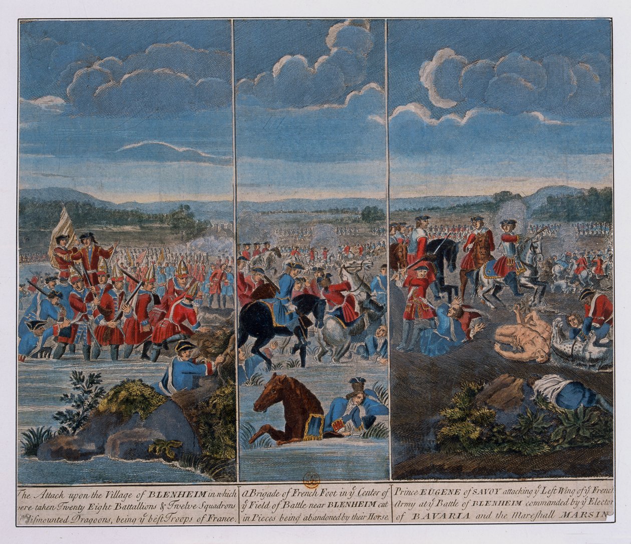 Drei Tafeln, die die Schlacht von Blenheim darstellen, ca. 1765 von Louis Laguerre
