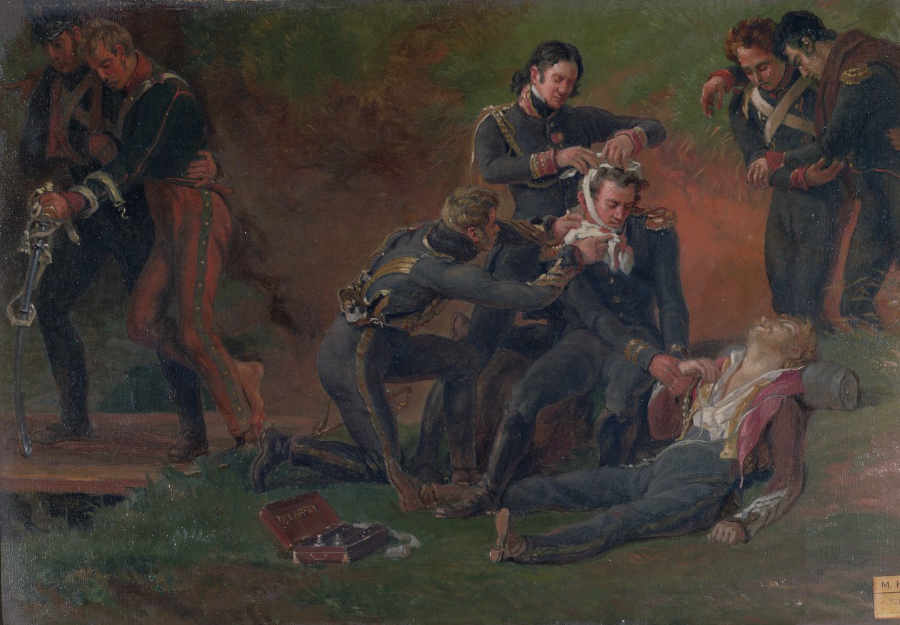 Baron Jean Dominique Larrey (1766-1843) versorgt die Verwundeten in der Schlacht von Moskau, 7. September 1812 von Louis Lejeune
