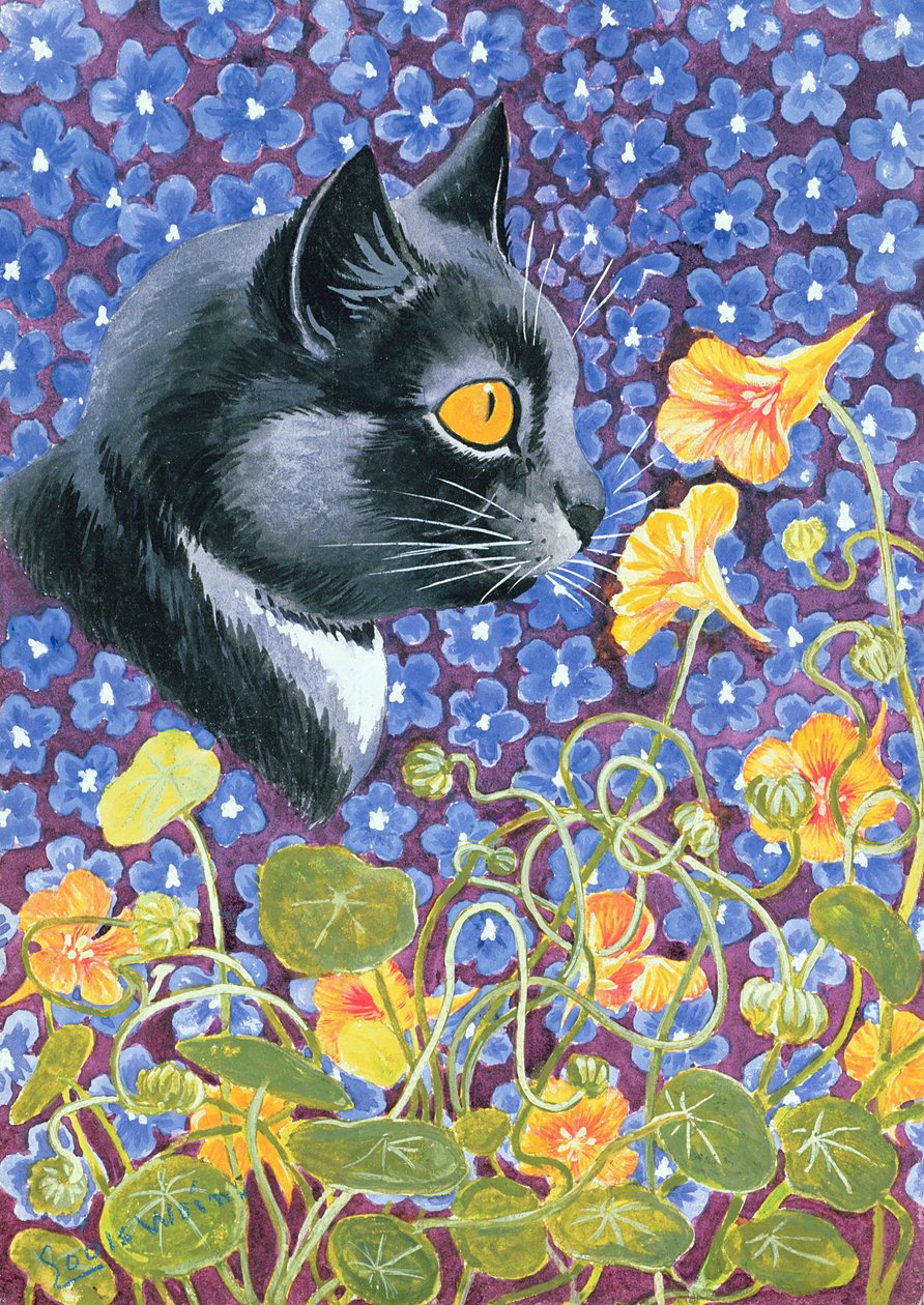 Eine Katze in einem Meer von Blumen von Louis Wain