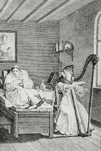 Während sie sang, lauschte Ambrosio mit Freude, graviert von LEpine von Louis Lafitte