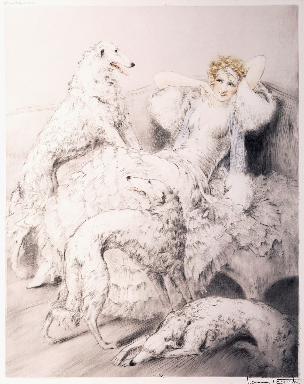 Mädchen mit Begleitendem Borzoi von Louis Icart