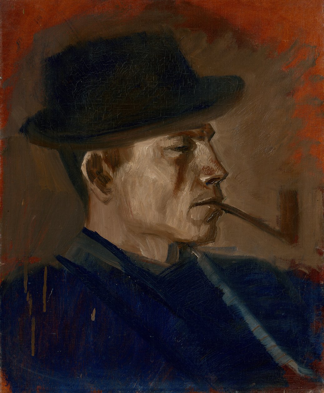 Mann in Blau beim Rauchen von Laszlo Mednyanszky