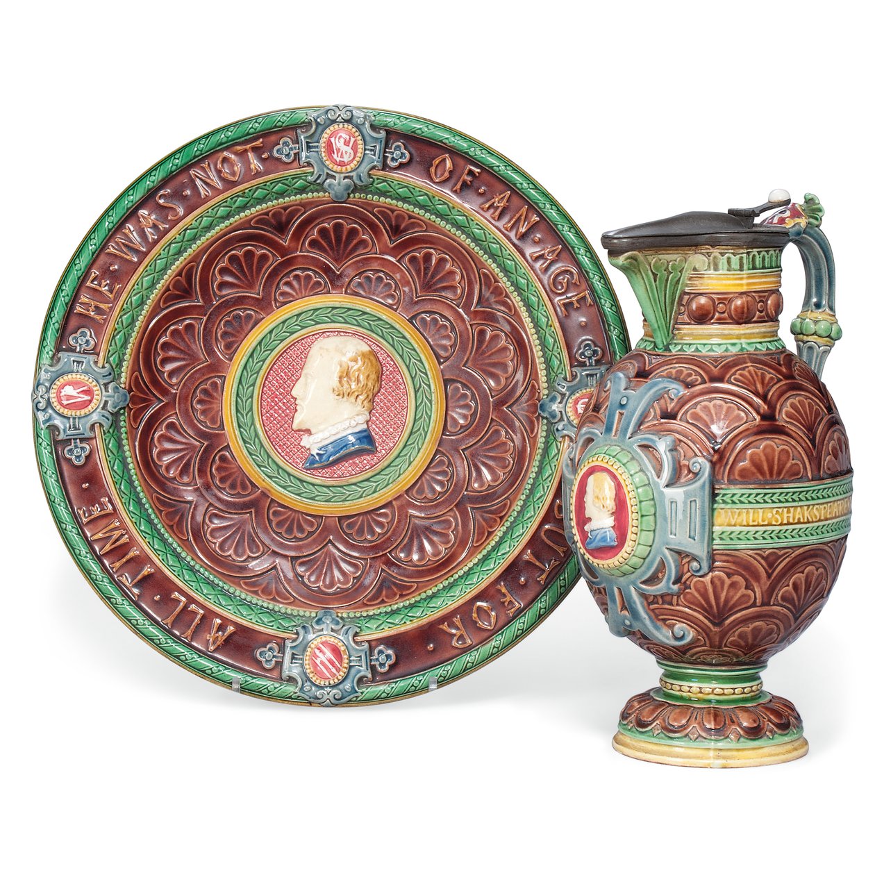Ein Minton Majolika-Krug und Stand von Ltd Mintons