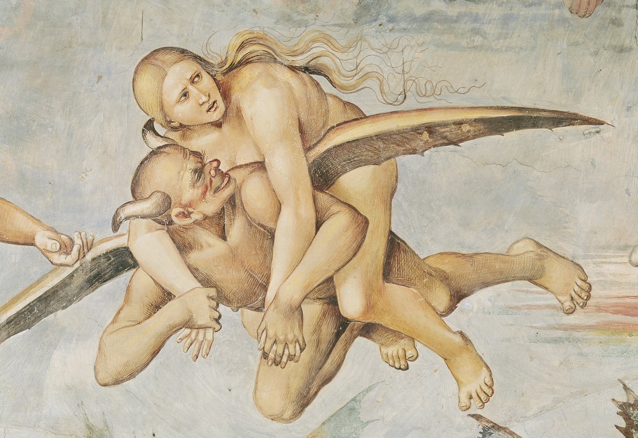Einer der Verdammten reitet auf einem Teufel, aus dem Jüngsten Gericht (Detail) von Luca Signorelli