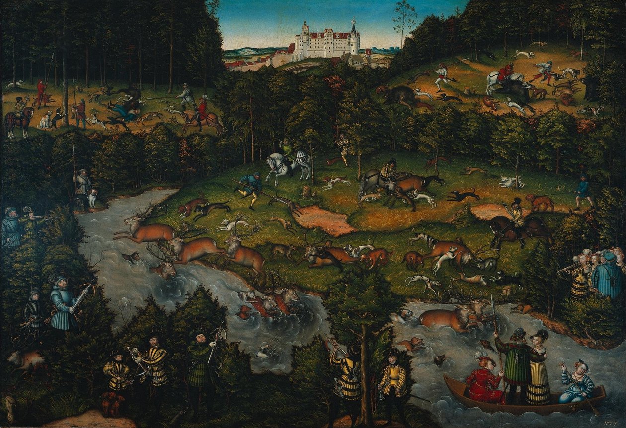 Hofjagd bei Schloss Hartenfels von Lucas Cranach the Elder