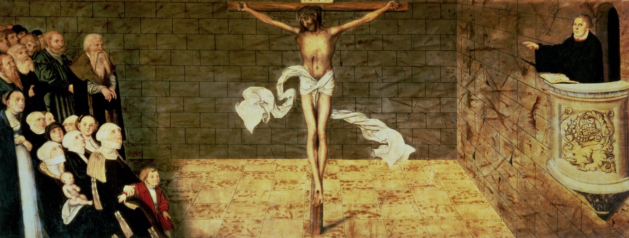 Martin Luthers Predigt (Detail) von Lucas Cranach the Elder