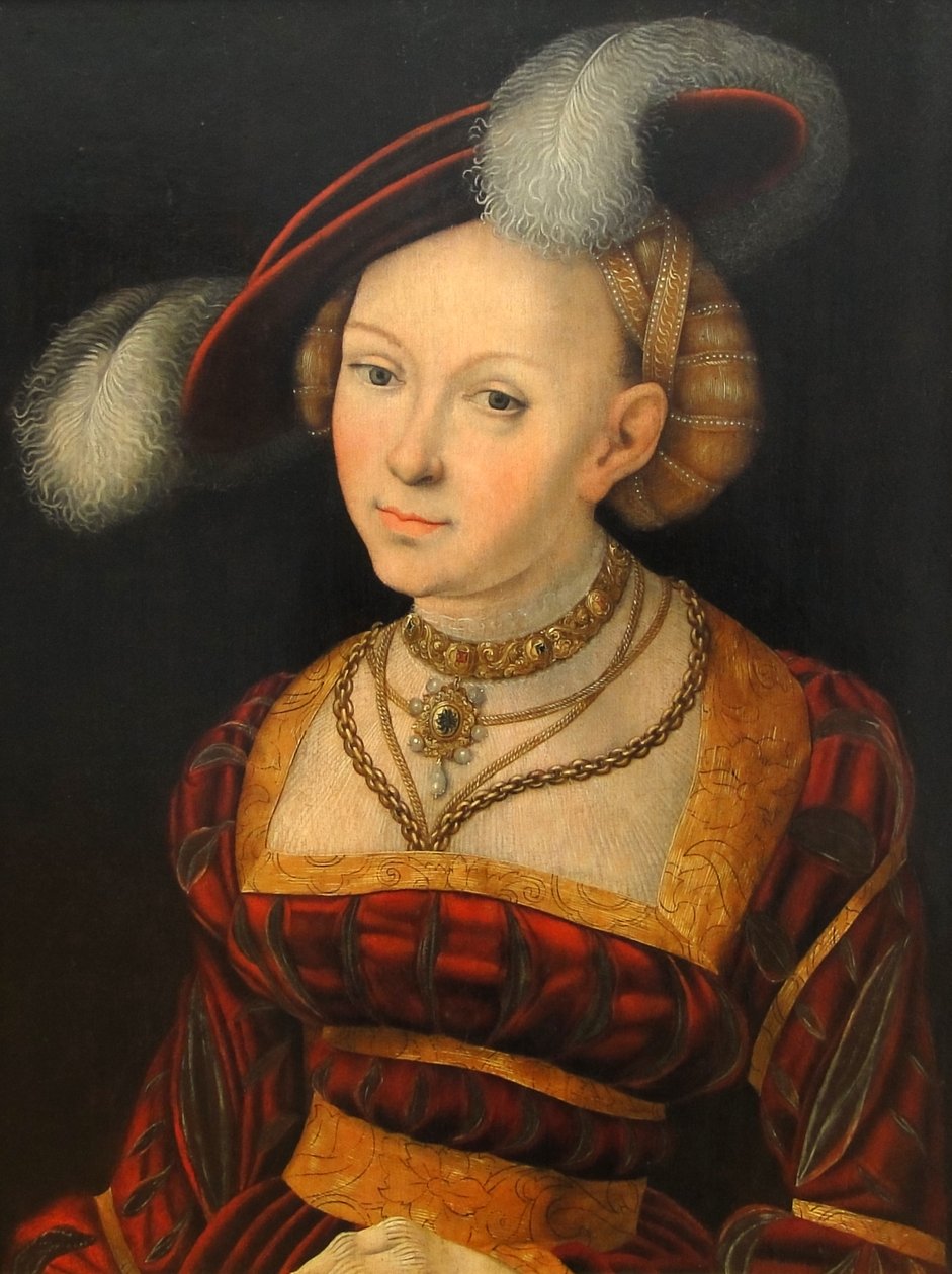 Weibliche Halbfigur mit Federhut von Lucas Cranach the Elder