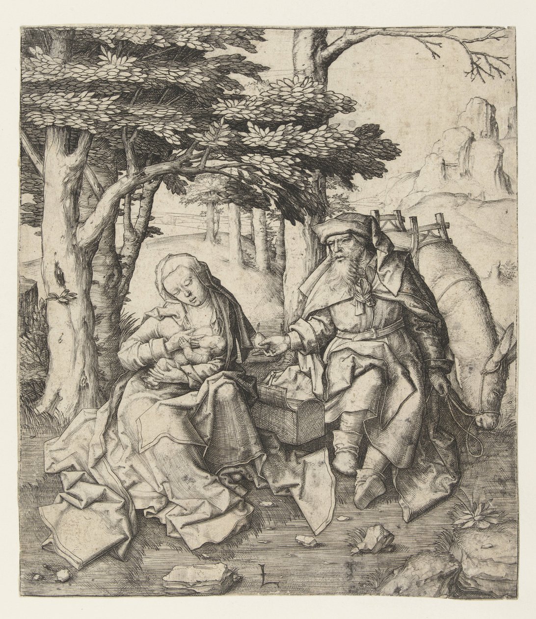 Ruhe auf der Flucht nach Ägypten von Lucas van Leyden