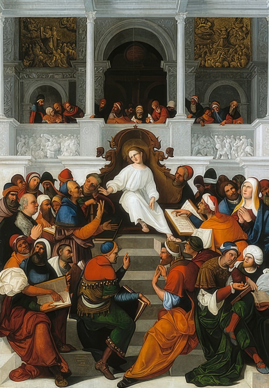 Der zwölfjährige Jesus im Tempel lehrend von Ludovico Mazzolino
