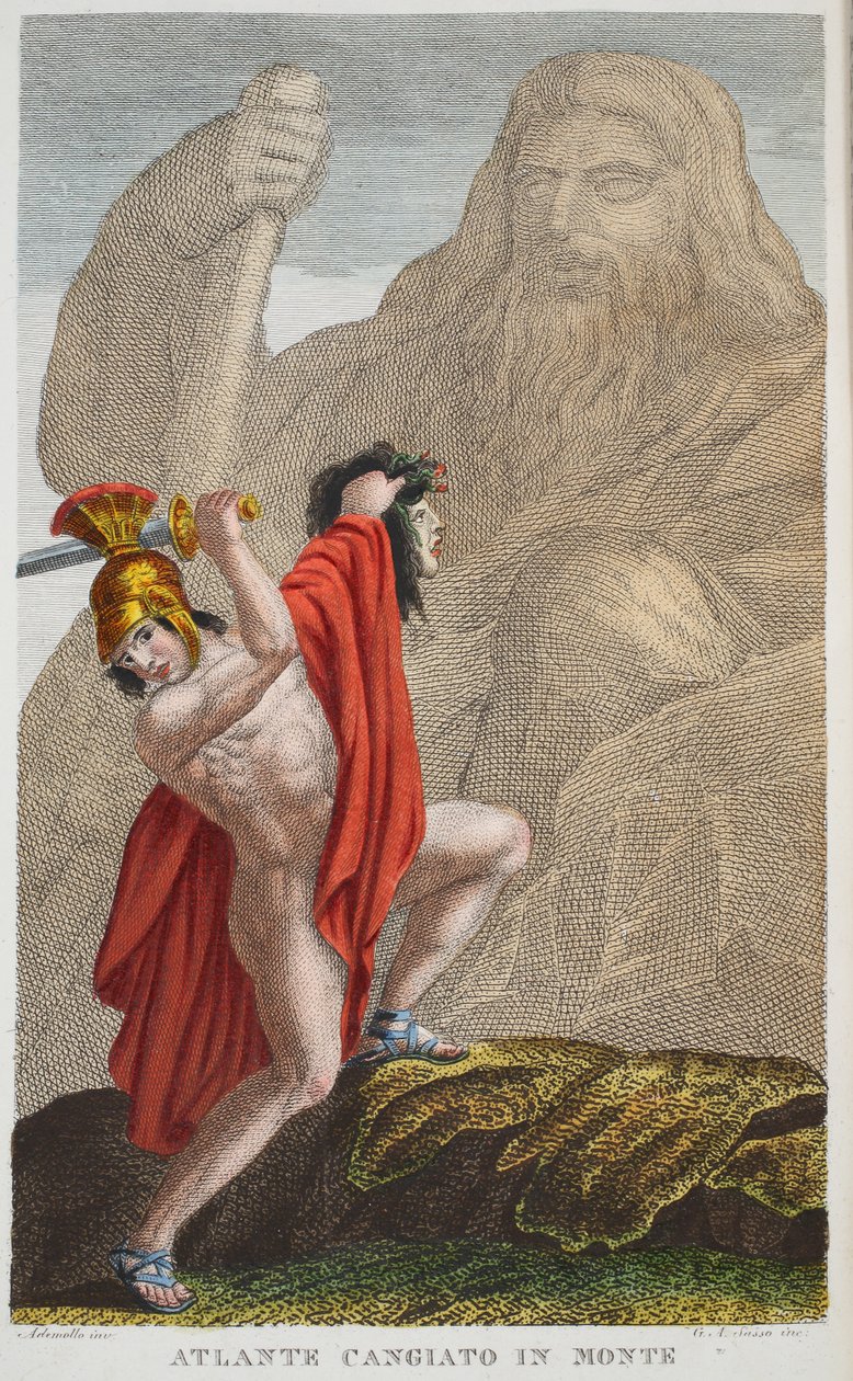 Atlas in einen Berg verwandelt, Buch IV, Illustration aus Ovids Metamorphosen, Florenz, 1832 von Luigi Ademollo