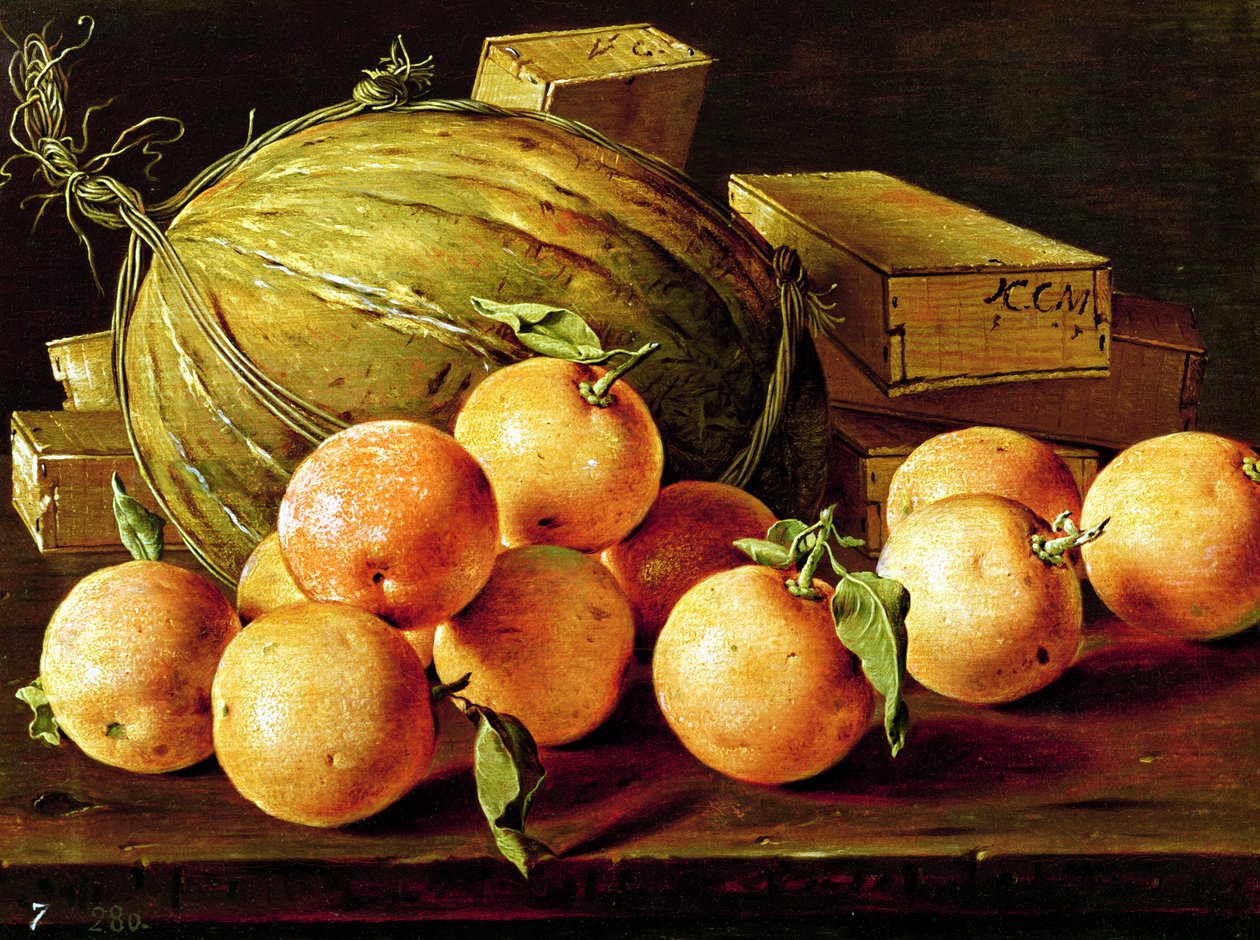 Stillleben mit Orangen, Melonen und Süßigkeiten von Luis Egidio Melendez
