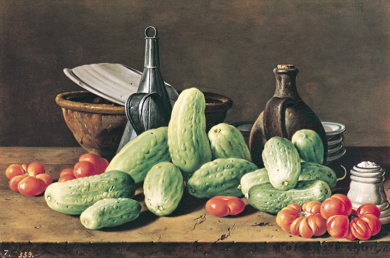 Stillleben mit Gurken und Tomaten von Luis Egidio Melendez