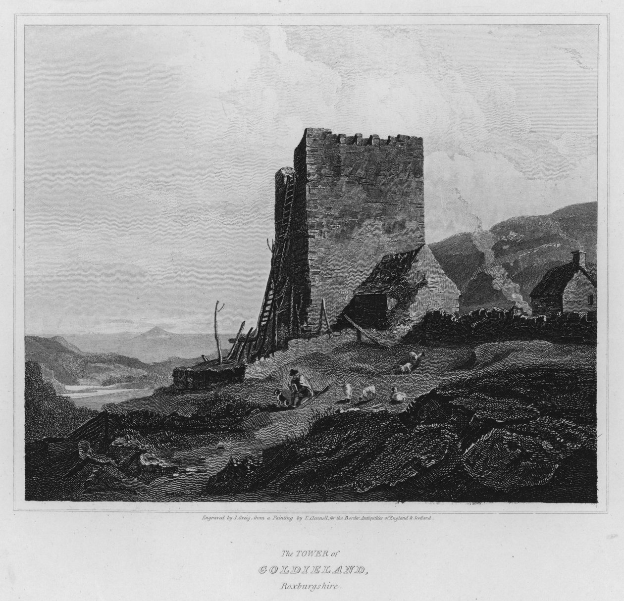 Der Turm von Goldieland, Roxburgshire (Gravur) von Luke (after) Clennell