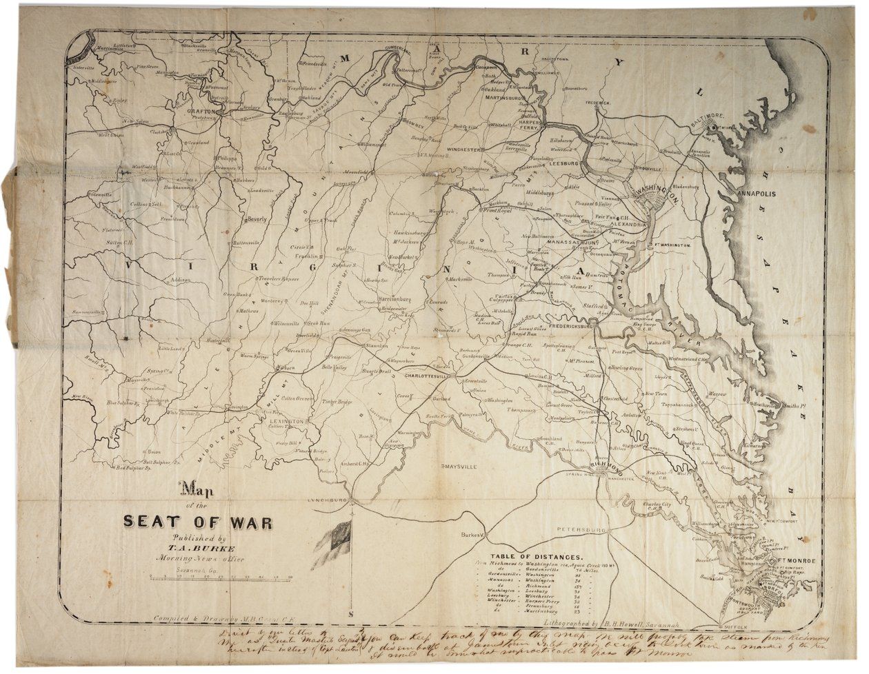 Karte des Kriegsschauplatzes, erstellt in Savannah, Georgia, 1861 von M. B. Grant