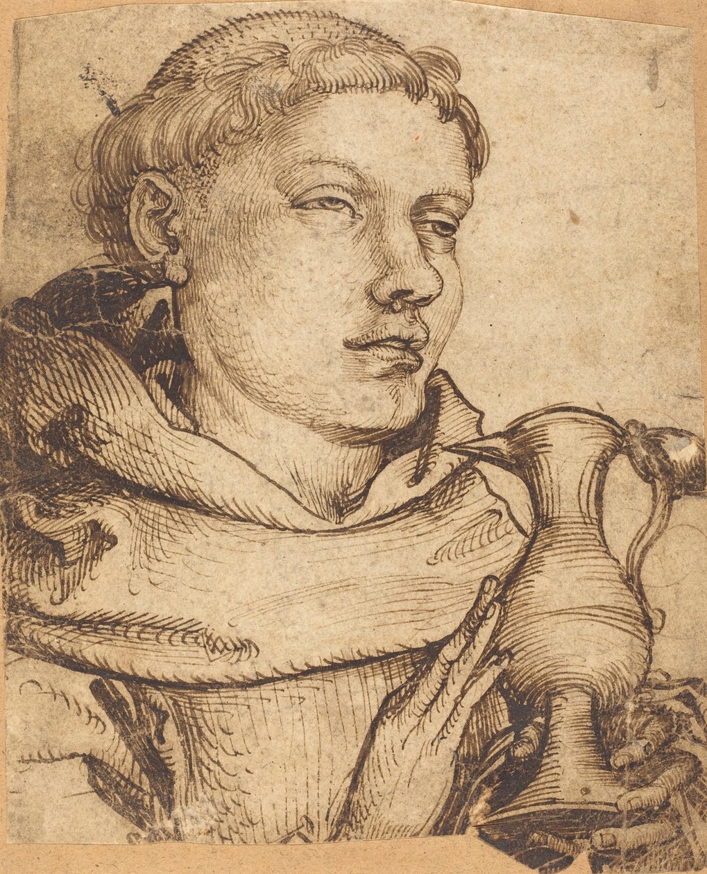 Büste eines Mönchs, der bei der Kommunion assistiert von Martin Schongauer