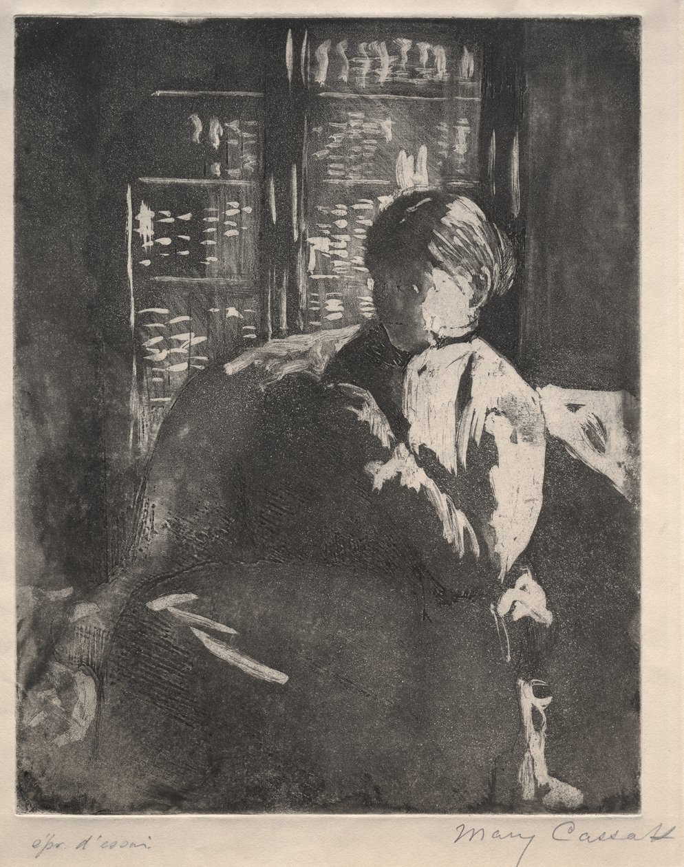 Stricken in der Bibliothek von Mary Cassatt