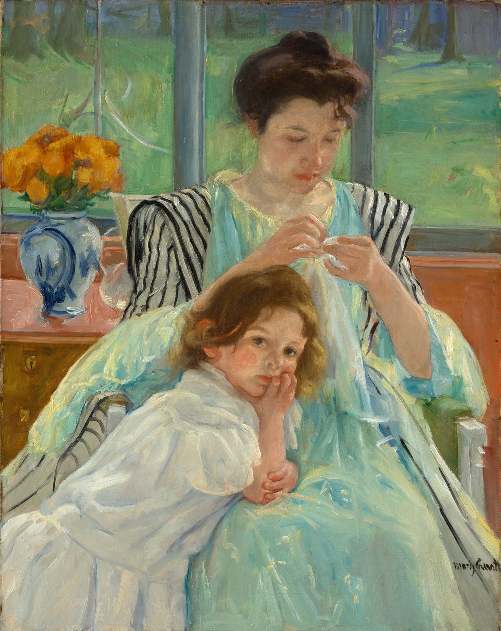 Junge Mutter beim Nähen, 1900 von Mary Cassatt