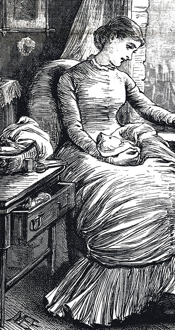 Frau, die von ihrer Flickarbeit pausiert von Mary Ellen Edwards