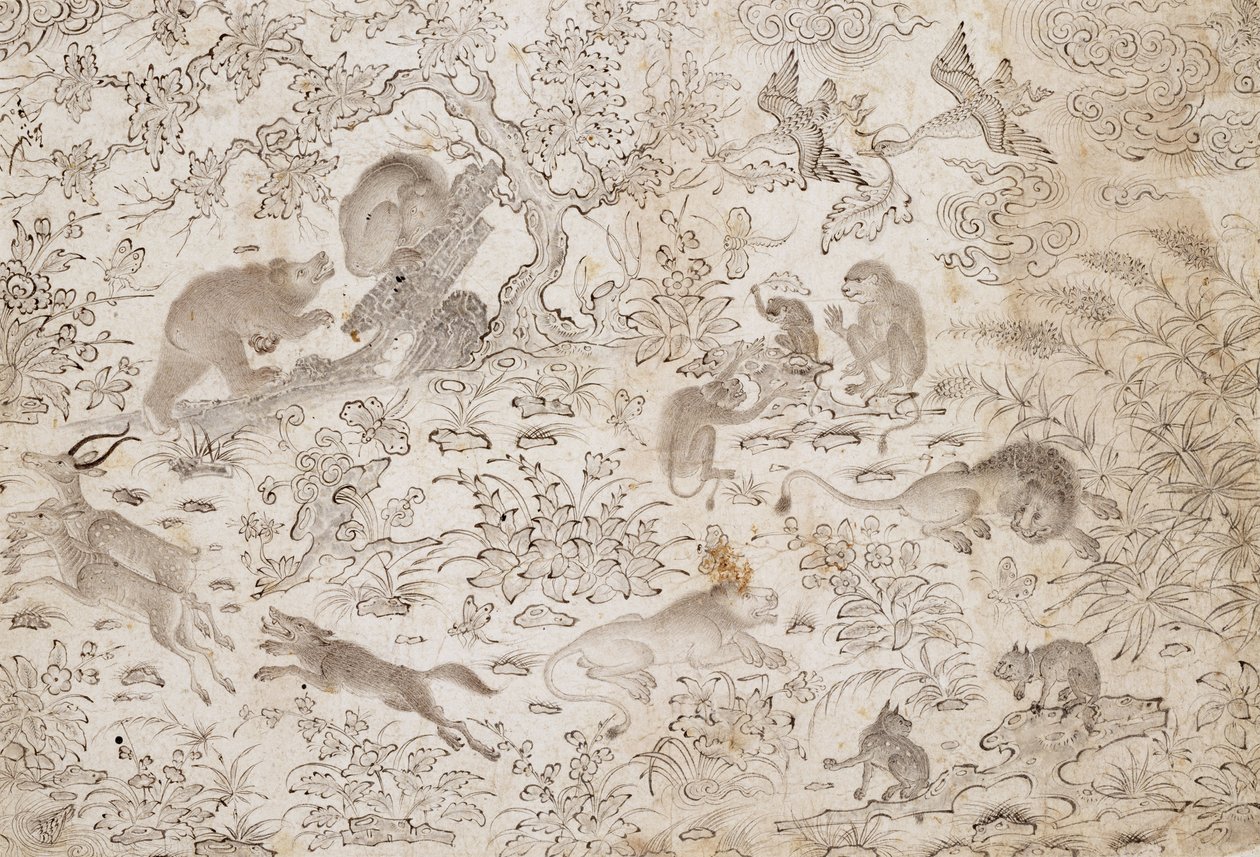 Vögel und Tiere in einer blühenden Landschaft von Master Muhammad Siyah Qalam