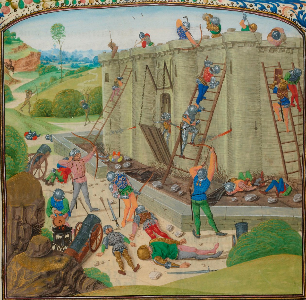 Die ältesten bekannten Darstellungen der Burg illustrieren die Belagerung von Brest durch den Herzog von Lancaster im Jahr 1386 von Master of Anthony of Burgundy