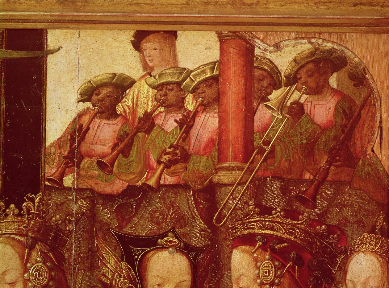 Die Verlobung von St. Ursula und Prinz Etherius (Detail der schwarzen Musiker), ca. 1520 von Master of Saint Auta