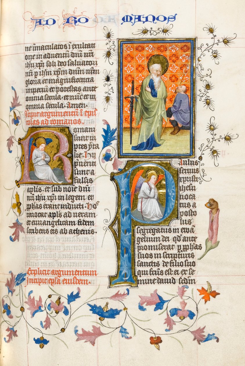 MS 289.III f.259r St. Paulus mit Schwert, der einen knienden Boten mit Speer betrachtet von Master of Zweder van Culemborg