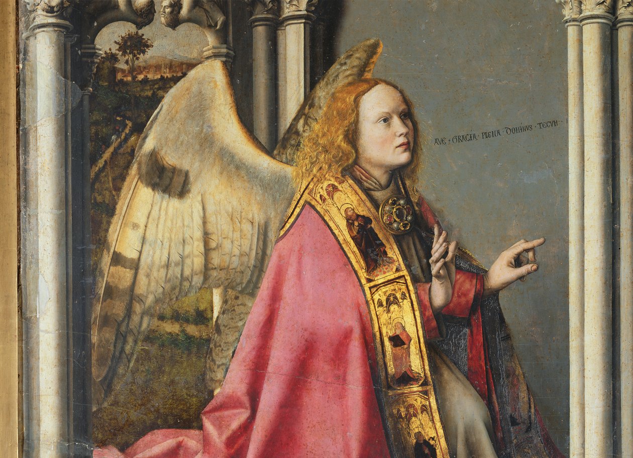 Der Engel Gabriel verkündet der Jungfrau Maria, ca. 1445 (Detail) von Master of the Aix Annunciation