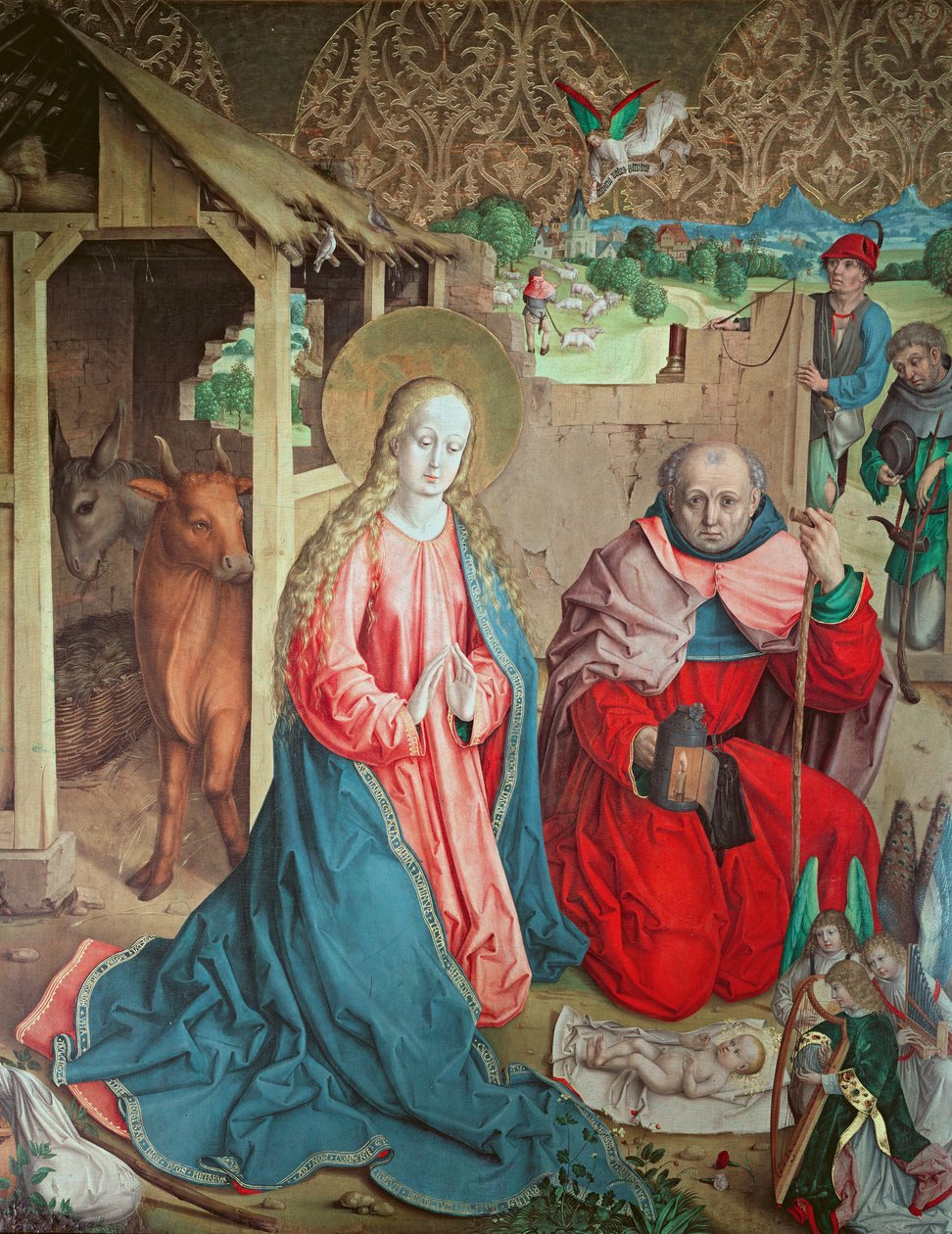 Anbetung der Hirten, linkes Panel vom Retabel des Hochaltars, 1480 von Master of the Carnation