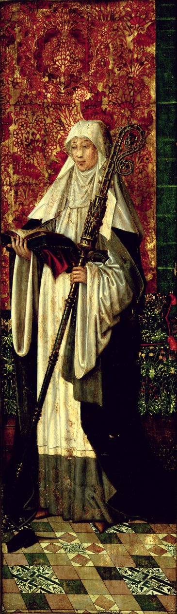 St. Gertrud vom Polyptychon der Bruderschaft der Schwarzen Häupter, ca. 1495 von Master of The Legend of St. Lucy
