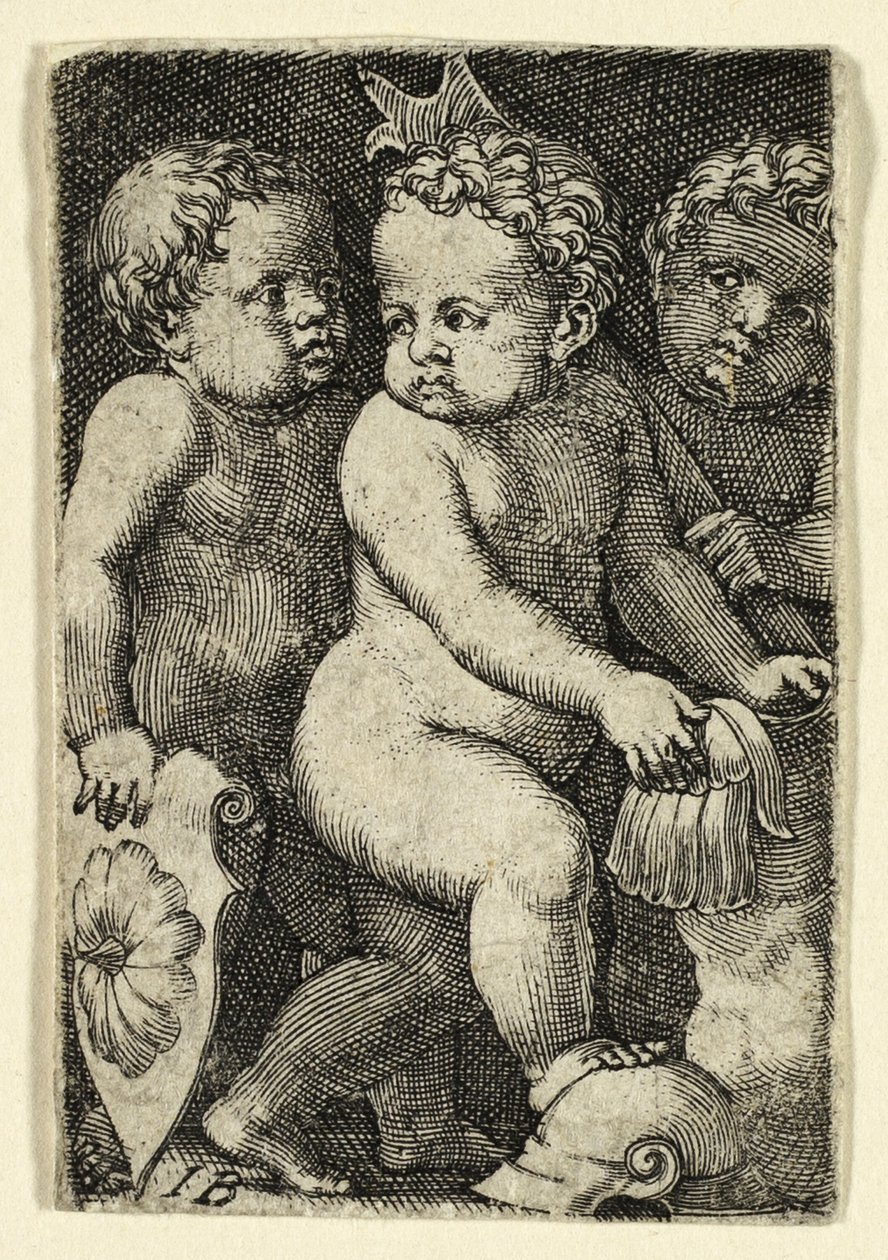 Drei Putti mit Rüstung von Master I.B.