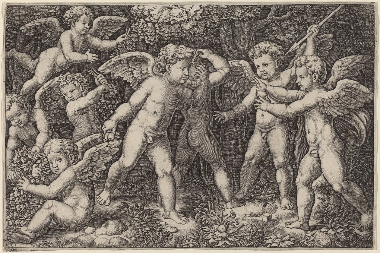 Putti beim Spielen von Master of the Die after Raphael